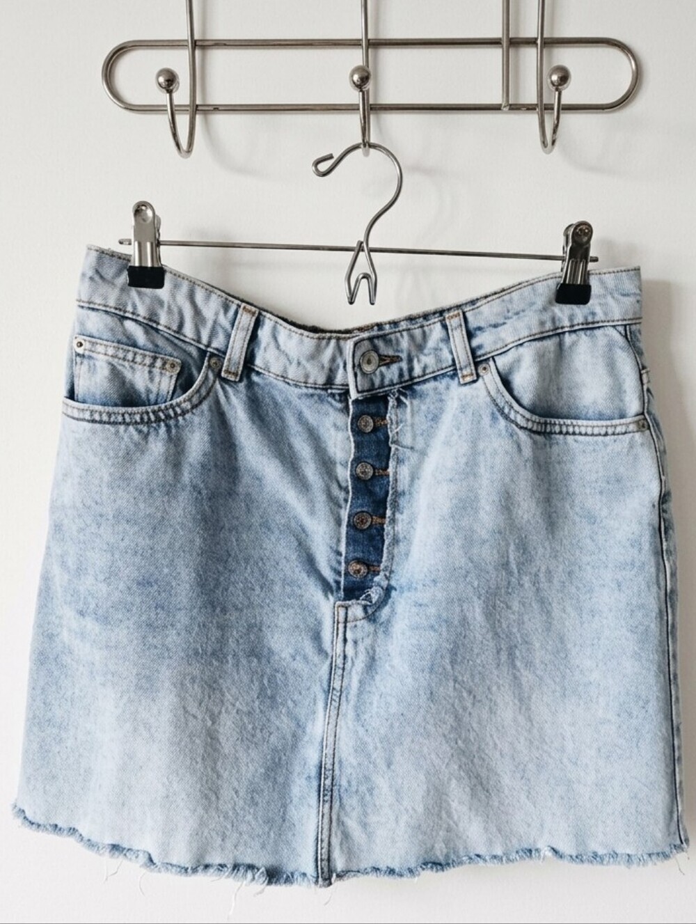 Zara Light Blue Button-Front Denim Mini Skirt